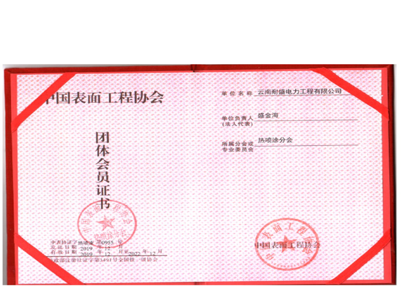 中國表面工程協(xié)會團(tuán)體會員證書